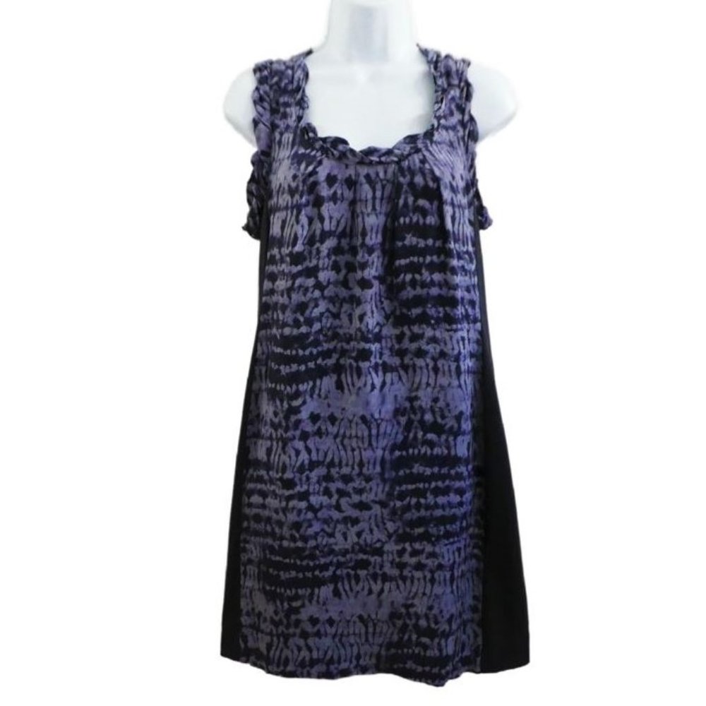 SiLK Sheath Tank Dress Banana Republic Purple Black Marbled Black Side Panels S